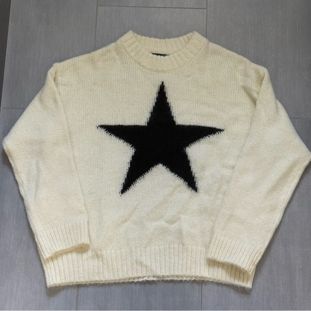 Cream Sweater with Black Star